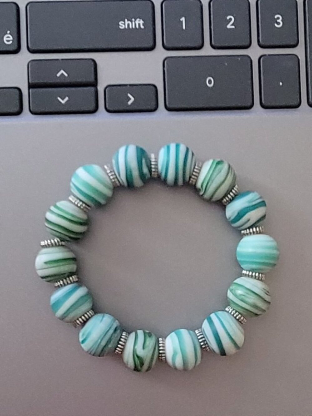 Lightweight Marbleized Light Green Beads with Silver Dividers